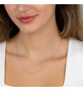 Gümüş  Yan Model Haç Kolye