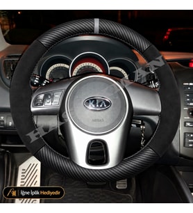 Kia Cerato Dikme Direksiyon Kılıfı Alcantara Süet Mat Karbon Gri Yüzük ve Dikiş TD Concept-Solu Tuşlu 2009-2013