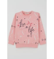 Breeze Kız Çocuk Sweatshirt Fiyonk & Kalp Baskılı 3-8 Yaş, Pembe