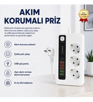 Akım Korumalı Çoklu Priz – USB Girişli, Anahtarlı, Yüksek Güvenlikli Priz Ünitesi