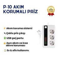 Protech P10 Akım Korumalı Çoklu Priz – USB Girişli, Anahtarlı, Yüksek Güvenlikli Priz Ünitesi