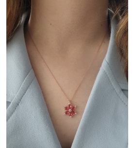 nar çiçeği renk lotus çiçeği model bayan gümüş kolye (Rose)