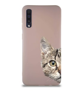 Samsung Galaxy A50S Soft Premier Kapak Catface Tasarımlı Silikon Kılıf - Pudra (Şeffaf)
