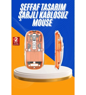 Mouse Fare Kablosuz Mouse Fare Şarjlı Bluetooth Sessiz 5 Tuşlu Şeffaf