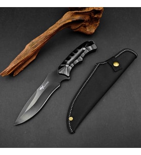 Valkyrie 26 cm Büyük Boy Çelik Sabit Bıçak – Outdoor Kamp Av Bıçağı + Kılıf Ergonomik Paslanmaz Çelik Siyah