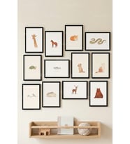 12 Parça Cute Animals Minimal 2 Renk Seçenekli Çerçeve Görünümlü Tablo Seti