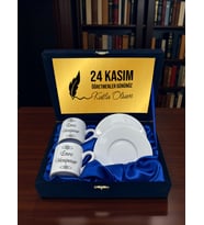 Öğretmenler Günü Hediyesi  Saten Kutulu Çiftli Türk Kahvesi Fincanı Seti – 24 Kasım Özel Tasarım