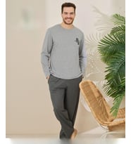 Pijamoni Erkek Pamuklu Bisiklet Yaka Uzun Kol İnce Pijama Takımı 6150/11 - 1 Adet (Gri)