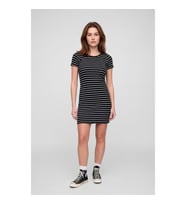 Kadın İnce Çizgili Bisiklet Yaka T-shirt Elbise