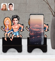 BK Gift Kişiye Özel Sevgililer Karikatürlü Ahşap Biblo Telefon Standı-8