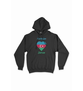 Şirvan Azerbaycan Bayraklı Kalpli Siyah Sweatshirt Hoodie
