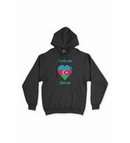 Şirvan Azerbaycan Bayraklı Kalpli Siyah Sweatshirt Hoodie