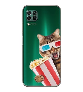 PrintiFy Huawei P40 Lite ile Uyumlu Kedi 1 Kamera Korumalı Şeffaf Kılıf