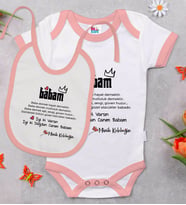 BK Kids Babam Tasarımlı Pembe Bebek Body Zıbın ve Mama Önlüğü Hediye Seti-1