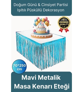 Premium Dekorasyon Püsküllü Işıltılı Doğum Günü Cinsiyet Partisi Mavi Masa Kenarı Eteği 70*250cm