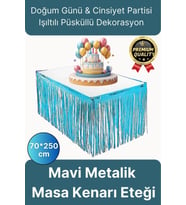 Premium Dekorasyon Püsküllü Işıltılı Doğum Günü Cinsiyet Partisi Mavi Masa Kenarı Eteği 70*250cm