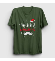 Presmono Unisex Haki Mustache Merry Christmas Yılbaşı T-Shirt 271300tt (Haki)