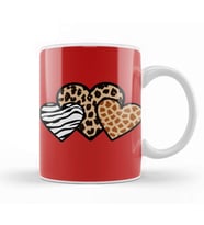 Valentine Three Hearts Leopard Buffalo Plaid Valentine's day Gifts 01 Kupa Bardak Porselen