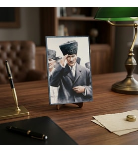 Atatürk Masaüstü Ahşap Tablo - Kabartmalı Baskı Şık Hediyelik 11x16 cm No 2