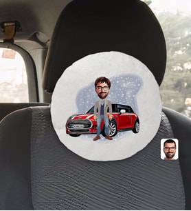 BK Gift Kişiye Özel Plakalı Erkek Mini Cooper Karikatürlü Yuvarlak Araç Koltuk Yastığı-1