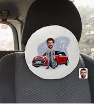 BK Gift Kişiye Özel Plakalı Erkek Mini Cooper Karikatürlü Yuvarlak Araç Koltuk Yastığı-1