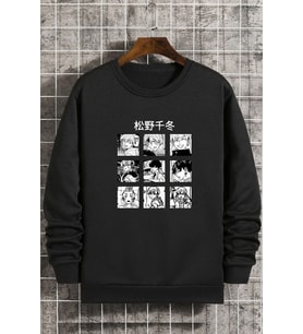 Unisex Ken Kaneki Baskılı Bisiklet Yaka Sweatshirt (Siyah)