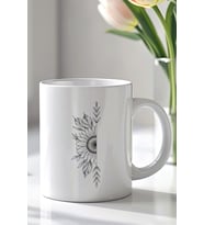 Minimal Çiçek Desenli 330ml Baskılı Beyaz Seramik Kupa Bardak