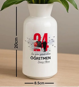 BK Gift Kişiye Özel Öğretmenler Günü Tasarımlı Seramik Vazo-3, Ev Hediyesi, Öğretmene Hediye