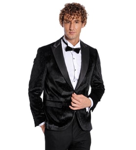 Simli Slim Fit Kadife Siyah Erkek Smokin Ceket - Wessi