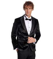 Simli Slim Fit Kadife Siyah Erkek Smokin Ceket - Wessi