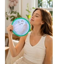Kedi Desenli Katlanır Mini Yelpaze 20 cm Taşınabilir Kumaş El Yelpazesi Yazlık Serinletici Çantalı Yelpaze