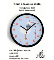 İsme Özel Sevimli Martı Çocuk Odası Duvar Saati Orta Boy 30 cm Siyah Camlı Sessiz