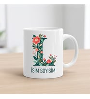 Kişiye Özel Baş Harf ve İsim Yazılı Çiçek Motiflili L Harfli Seramik Kupa Bardak