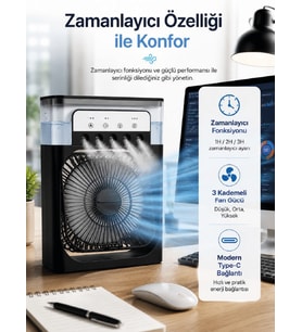 Su Hazneli Püskürtmeli Fan 1-3-5 Püskürtme Seçeneği, Type-C Güç Girişi