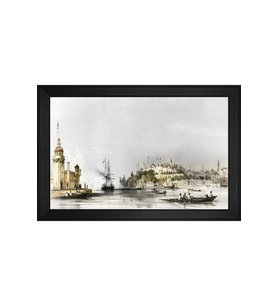 Eski İstanbul Motifli Kanvas Tablo 80 x 110 cm Siyah Çerçeve