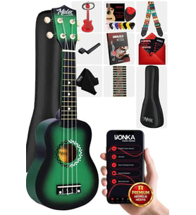 Midex UKX-500GR Sunburs Efektli Maun Soprano Ukulele Full Set