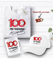 BK Gift 100. Yıl Hatırası Beyaz Tişört, Kupa Bardak, Şapka ve Metal Rozet Hediye Seti-2, 29 Ekim Hediyesi, Cumhuriyet Bayramı, 100.Yıl Hediyesi