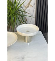 Porselen Gümüş Ayaklı Kase ve Sunumluk 26 CM, Yıkanabilir