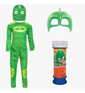 Pj Masks Kertenkele Kostümü -Pijamaskeliler Kostümü Gekko Kostümü - Kuyruklu Model - HEDİYELİ PAKET (Yeşil)