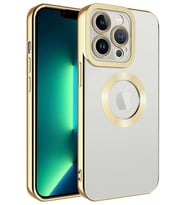 Apple iPhone 11 Pro Max Köşeleri Renkli Şeffaf Kamera Korumalı Silikon Luxury Kapak (Gold)