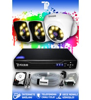 PICAM 3 Kameralı Kare 1 İç Kamera Set 250 GB HDD Full HD Renkli Gece Görüşlü Güvenlik Kamerası Sistemi