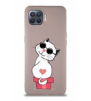 Oppo Reno 4 Lite Soft Premier Kapak Coolcat Tasarımlı Silikon Kılıf - Pudra (Şeffaf)