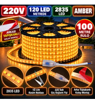 100 Metre 220V 8mm 2835 120 Led Amber Işık Arkası Yapışkanlı Hortum Led IP65 Güç Kablosu Dahil