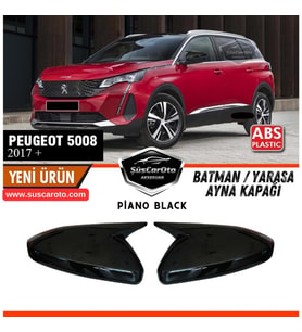 Peugeot 5008 2017 Sonrası Uyumlu Batman Yarasa Ayna Kapağı Piano Black ABS Plastik Sağ Sol Takım