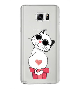 Samsung Galaxy Note 5 Kapak Cool Cat Tasarımlı Şeffaf Silikon Kılıf