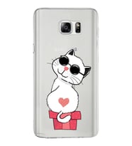 Samsung Galaxy Note 5 Kapak Cool Cat Tasarımlı Şeffaf Silikon Kılıf