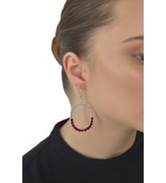 Kadın Antik Gümüş Kaplama Bordo Mine Detaylı Sallantılı Küpe