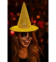 Hallowen cadı şapkası tokalı kemerli simli Gold