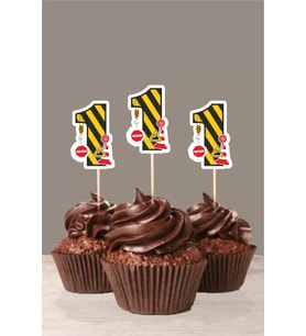 İş Makinası Temalı * 1 (bir) Yaşında Cupcake Süsü '10lu