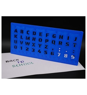 Alvera Alfabe, Rakam ve Cetvel Şablonu – 20 cm 3D Baskı Yazı Çizim Kalıbı - Mavi